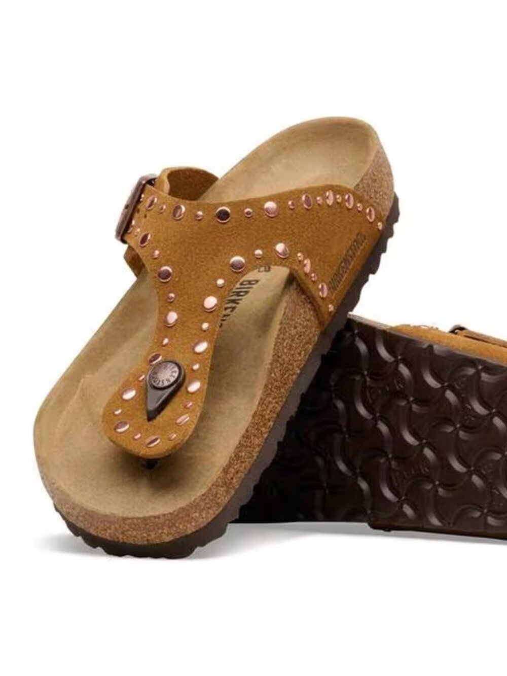 NEW Birkenstock GIZEH Rivets Sandals Mink Suede 41 R Womens 10 to 10.5